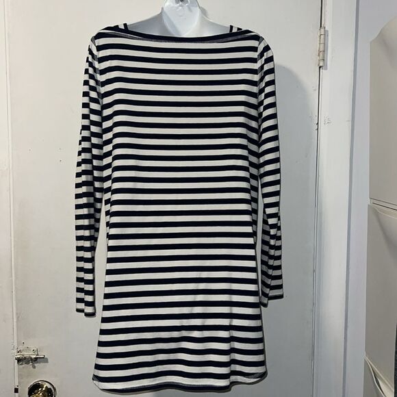 SOFT SURROUNDING Navy Blue Striped Tunic Top With Side Buttons-S - Picture 5 of 9